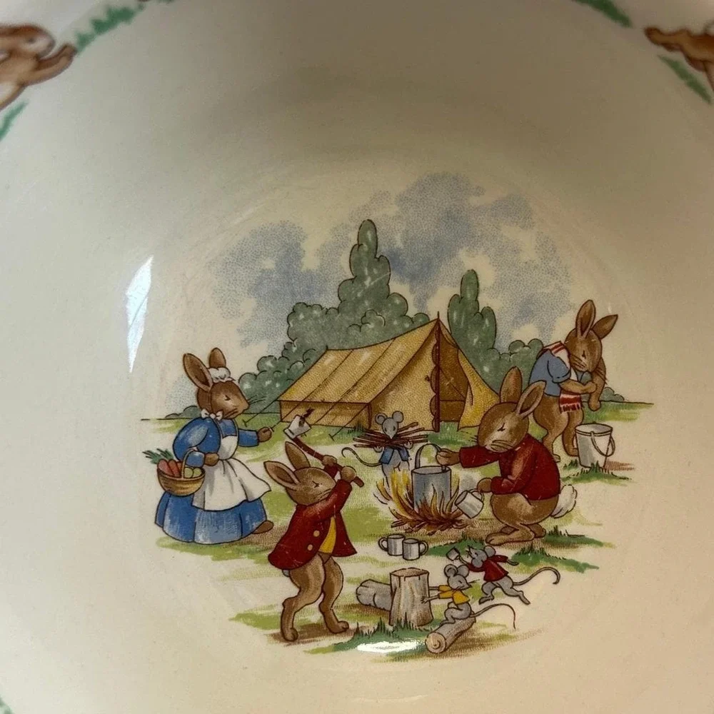 Vintage Bunnykins Bowl & Beatrix Potter Mrs. Rabbit Figurine Set